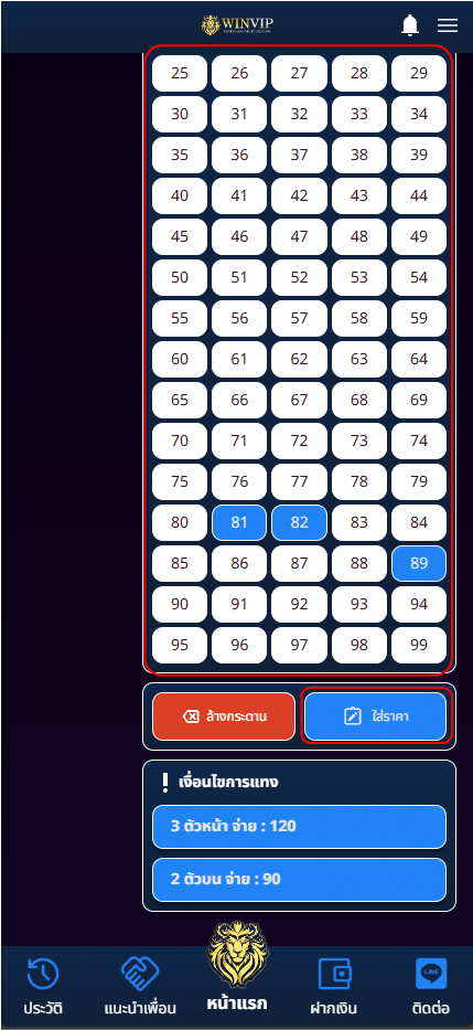 ขั้นตอนที่ 5 : ใส่ตัวเลขที่ต้องการแทง